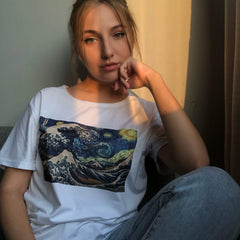 Camiseta con estampado de Van Gogh: La Gran Ola y la Noche Estrellada