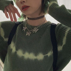 Suéter corto acanalado con rayas tie-dye estéticas verdes