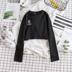 Green Black Long Sleeve Crop Loose Sweatshirt