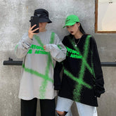 Green Paint Printed Oversized Long Sleeve Sweatshirt