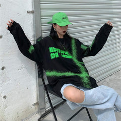 Green Paint Printed Oversized Long Sleeve Sweatshirt