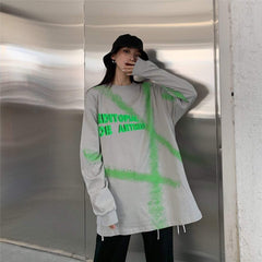 Green Paint Printed Oversized Long Sleeve Sweatshirt