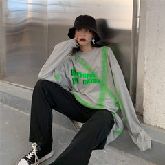 Green Paint Printed Oversized Long Sleeve Sweatshirt