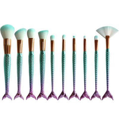 Green Pink Gradient Metallic Fish Mermaid Tail Makeup Brishes