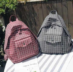 Gitter-Plaid-College-Rucksack im koreanischen Stil mit Reißverschluss
