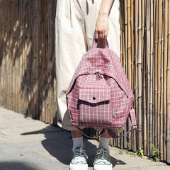 Gitter-Plaid-College-Rucksack im koreanischen Stil mit Reißverschluss