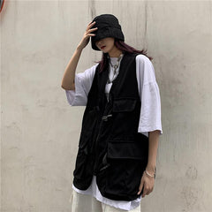 Grunge Aesthetic Cargo Tooling Loose Vest