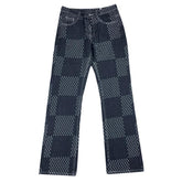 Grunge Aesthetic Checkered Pattern High Waist Jeans