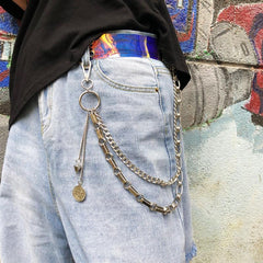 Grunge Aesthetic Metal Silver Double Belt Chain