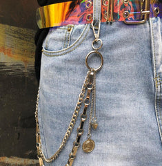 Grunge Aesthetic Metal Silver Double Belt Chain