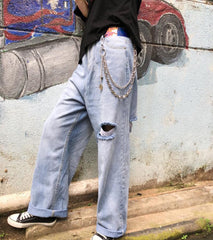 Grunge Aesthetic Metal Silver Double Belt Chain