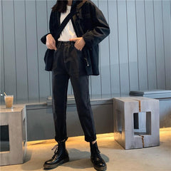 Grunge Schwarze Jeans mit hoher Taille und geradem Schnitt