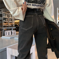 Grunge Schwarze Jeans mit hoher Taille und geradem Schnitt