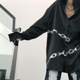 Grunge Chain Printing Short Sleeve Black Shirt