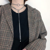 Grunge Double Layer Ring Metallic Chains Long Necklace