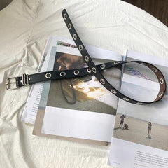 Grunge Ösen Metallic Schnalle Pu Punk Taille Ketten