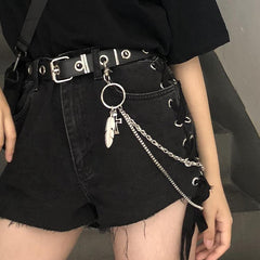 Grunge Ösen Metallic Schnalle Pu Punk Taille Ketten