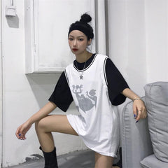 Chaleco con estampado de dibujos animados de fantasmas grunge y camiseta extragrande