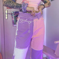 Vaqueros rectos con diseño de patchwork y bloques de color de chica grunge