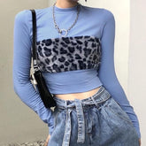 Grunge Leopard Faux Fur Pattern Long Sleeve Top