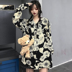 Grunge Tie Dye Printed Oversized Long Sleeve Shirt