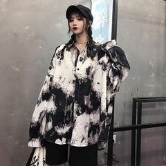Grunge Tie Dye Printed Oversized Long Sleeve Shirt