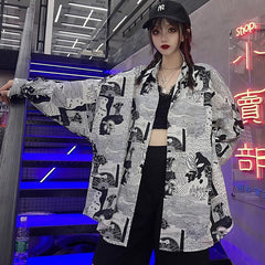 Grunge Tie Dye Printed Oversized Long Sleeve Shirt