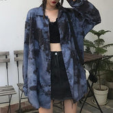 Grunge Tie Dye Printed Oversized Long Sleeve Shirt