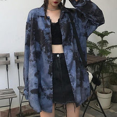 Grunge Tie Dye Printed Oversized Long Sleeve Shirt