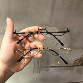 Half Oval Frame Tiny Tear Drops Grunge Metal Glasses