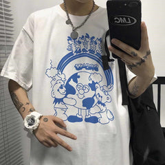 Camiseta blanca holgada con estampado estético de dibujos animados "Happy Planet"