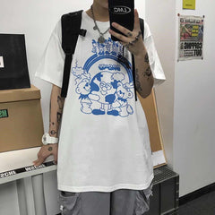 Camiseta blanca holgada con estampado estético de dibujos animados "Happy Planet"