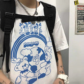 Happy Planet Cartoon Aesthetic Print Loose White T-Shirt