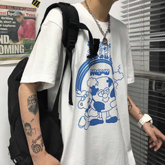 Camiseta blanca holgada con estampado estético de dibujos animados "Happy Planet"