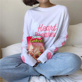Heart Breaker Front Letters Long Sleeve Hearts Oversized Shirt
