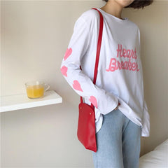 Heart Breaker Front Letters Long Sleeve Hearts Oversized Shirt