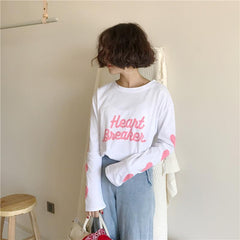 Heart Breaker Front Letters Long Sleeve Hearts Oversized Shirt