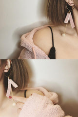 Heart Mettalic Velvet Pink Ribbon Lace Earrings