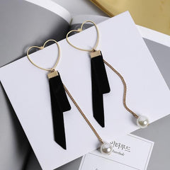 Heart Mettalic Velvet Pink Ribbon Lace Earrings