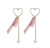 Heart Mettalic Velvet Pink Ribbon Lace Earrings