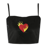 Heart On Fire Velvet Black Crop Top