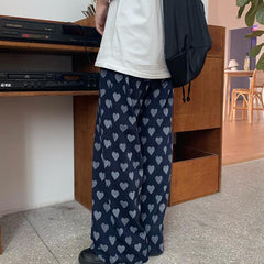 Pantalones rectos extragrandes Ulzzang con estampado de corazón