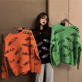 Hello Letter Print Oversized Knitted Sweater