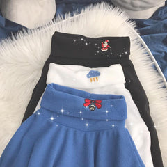 High Neck Cute Embroideries Soft Fleece Blouse