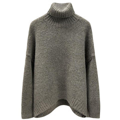 Suéter de lana gris y marrón de gran tamaño con cuello alto y canalé