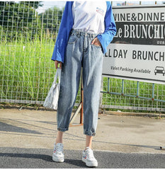 High Waist Retro Blue Gray Black Ankle Buttons Jeans