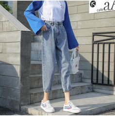 High Waist Retro Blue Gray Black Ankle Buttons Jeans