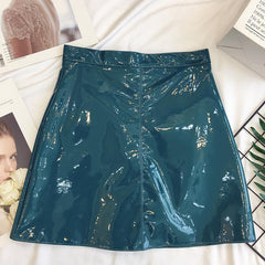 Trendiger Rock aus Vinyl-Leder und Latex mit hoher Taille