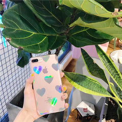 Funda de plástico transparente para iPhone con corazones holográficos