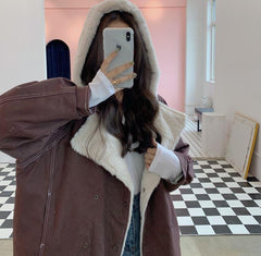 Hood Plush Faux Fur Warm Winter Coat Jacket